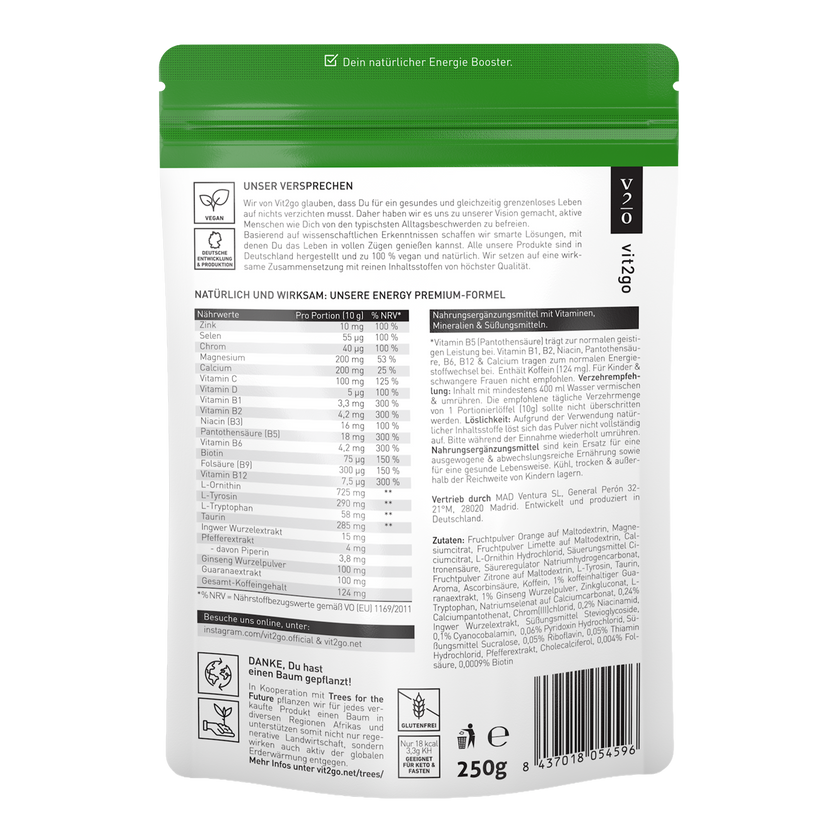 Rückseite von Vit2go Energy - 250g
