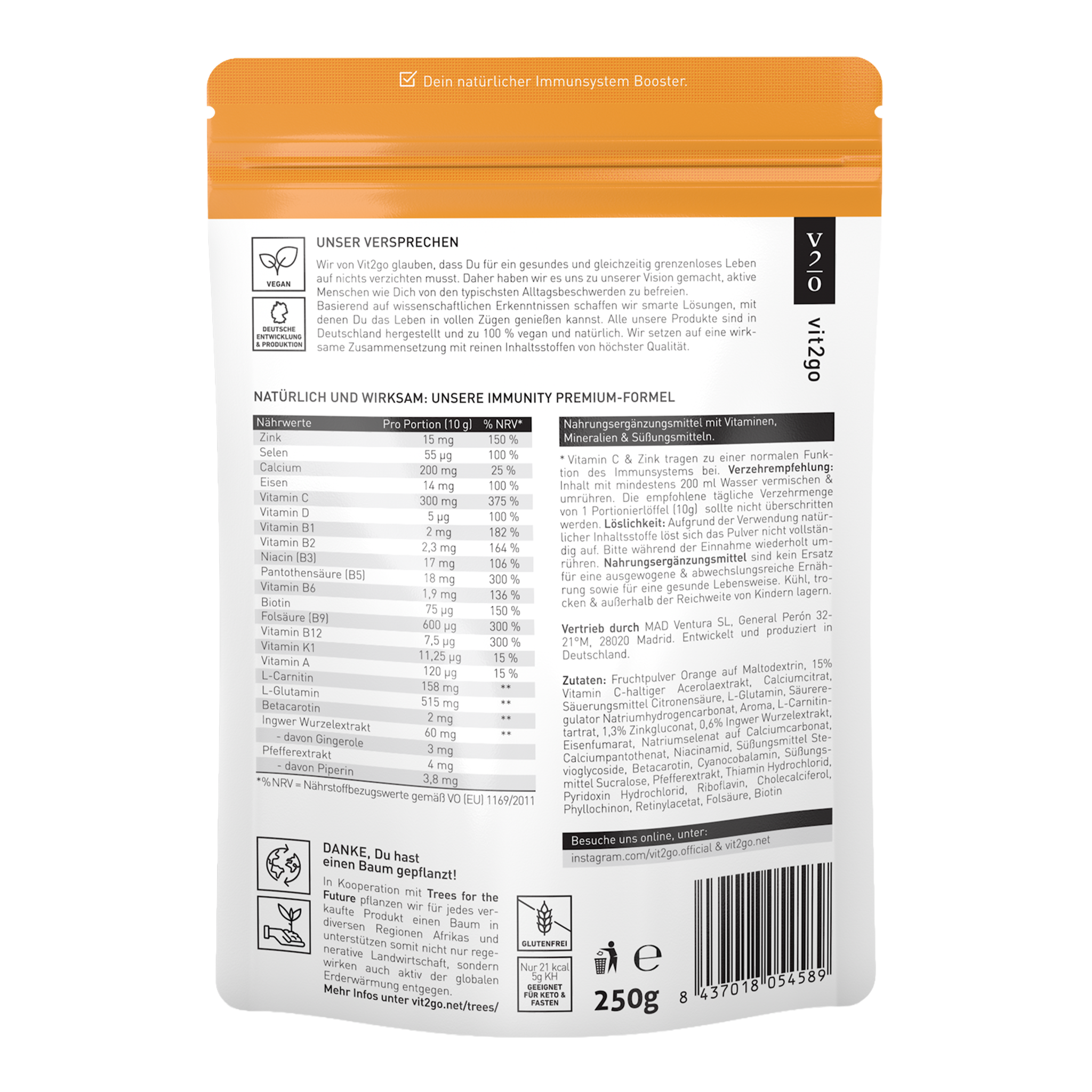 Rückseite von Vit2go Immunity - 250g
