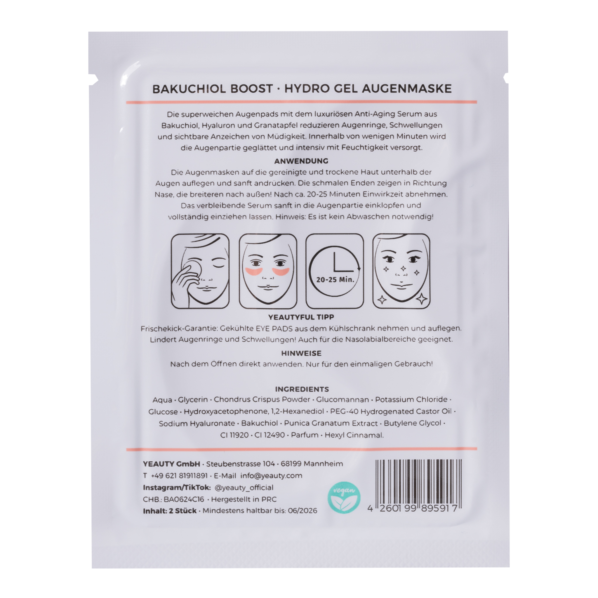 Rückseite von YEAUTY Eye Pad Mask Bakuchiol Boost