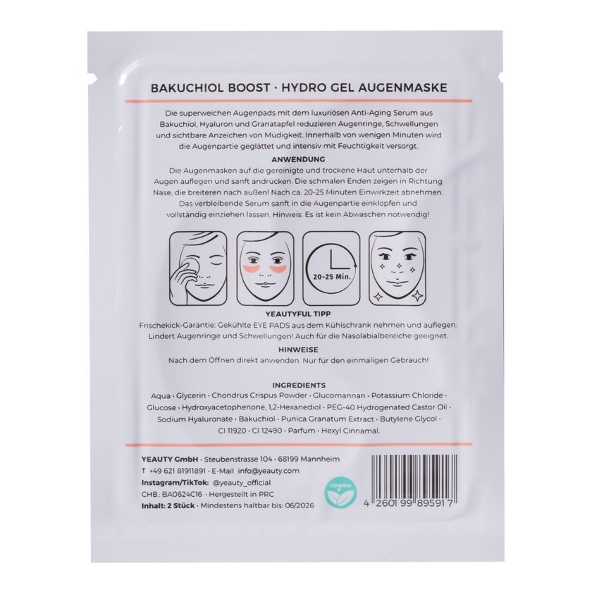 Rückseite von YEAUTY Eye Pad Mask Bakuchiol Boost