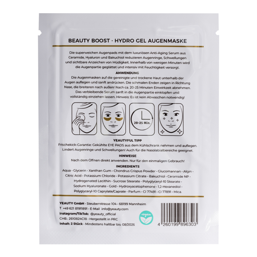 Rückseite von YEAUTY Eye Pad Mask Beauty Boost