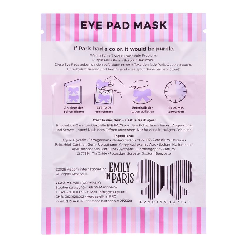 Rückseite von YEAUTY Emily in Paris Eye Pad Mask Bakuchiol Bow