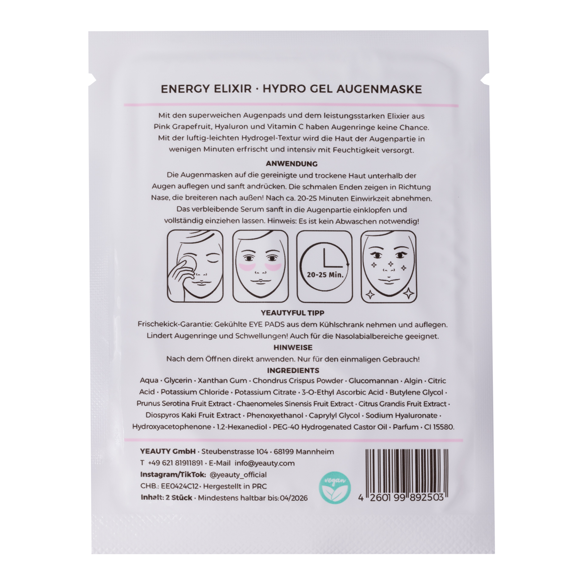 YEAUTY Eye Pad Mask Energy Elixir - 25 Paar