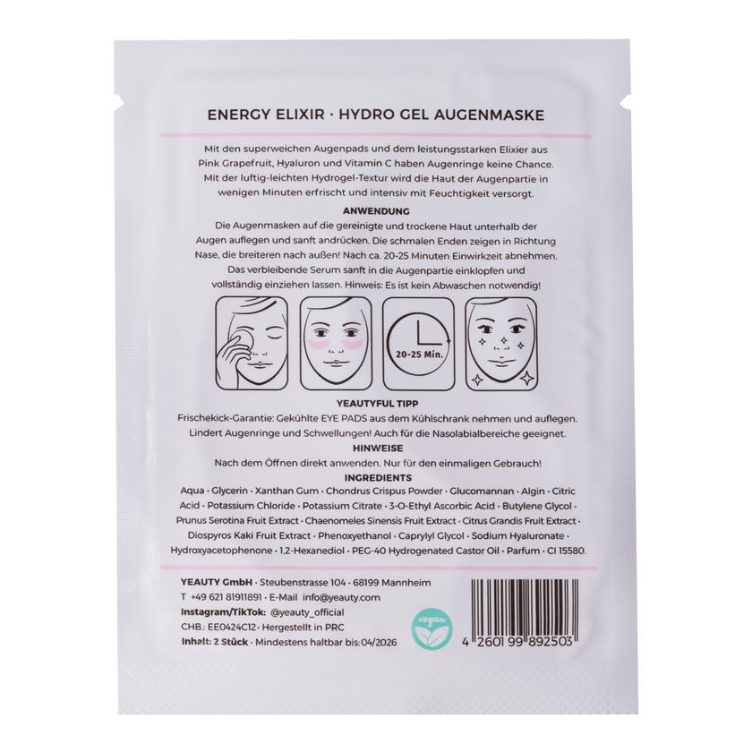 YEAUTY Eye Pad Mask Energy Elixir - 25 Paar