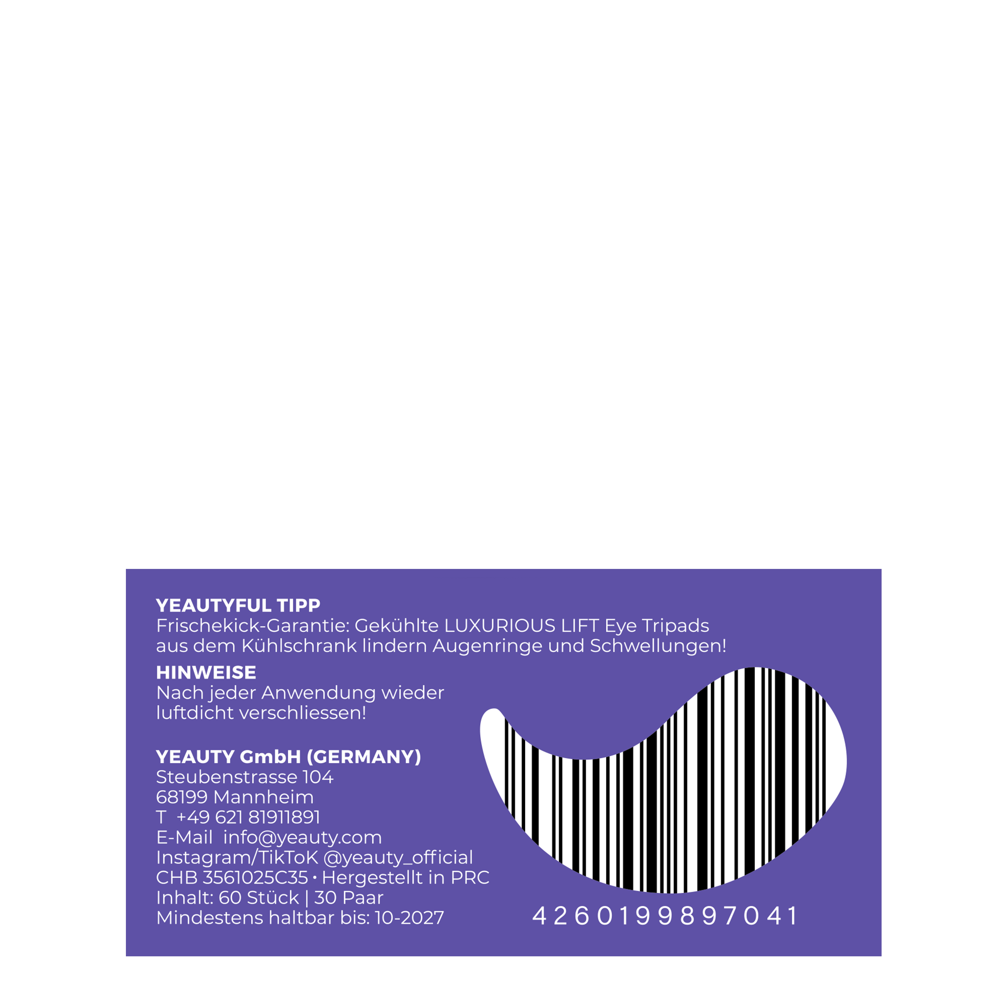 Rückseite von YEAUTY Luxurious Lift Eye Tripad Mask