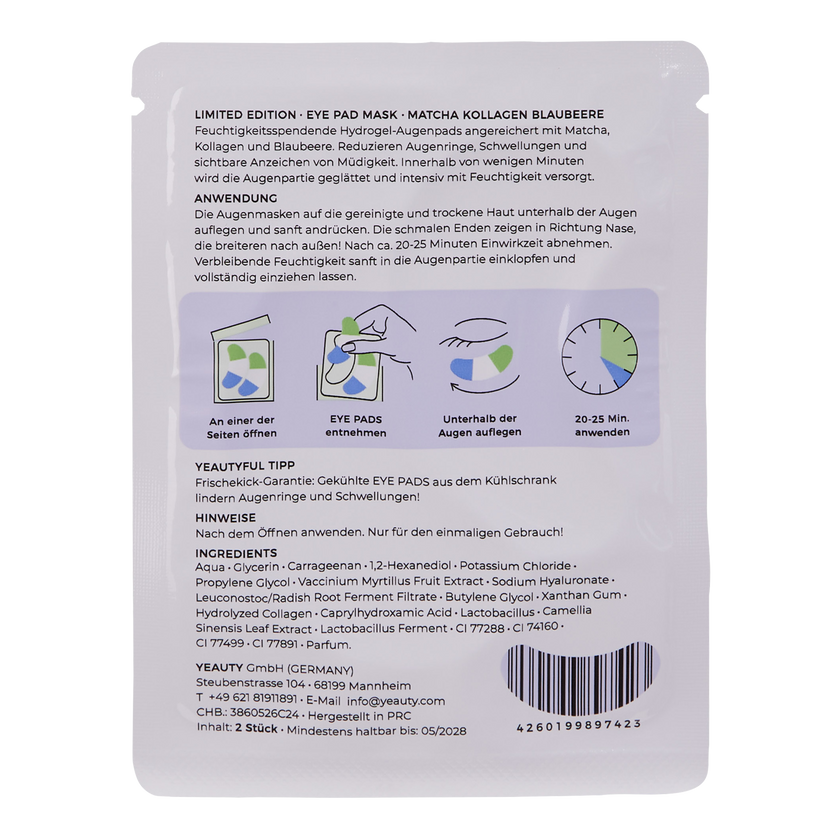 YEAUTY Matcha Collagen Blueberry Eye Pad Mask - 25 Paar