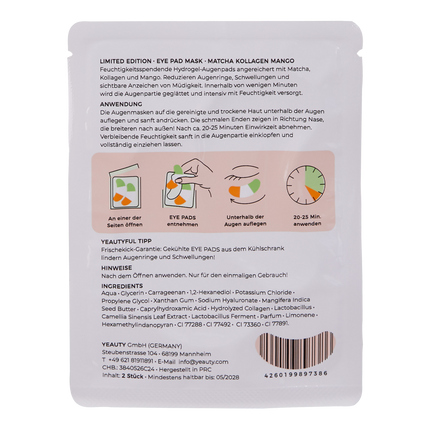 YEAUTY Matcha Collagen Mango Eye Pad Mask - 25 Paar
