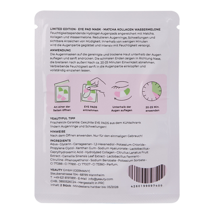 YEAUTY Matcha Collagen Watermelon Eye Pad Mask-25 Paar
