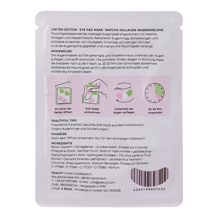 YEAUTY Matcha Collagen Watermelon Eye Pad Mask-25 Paar