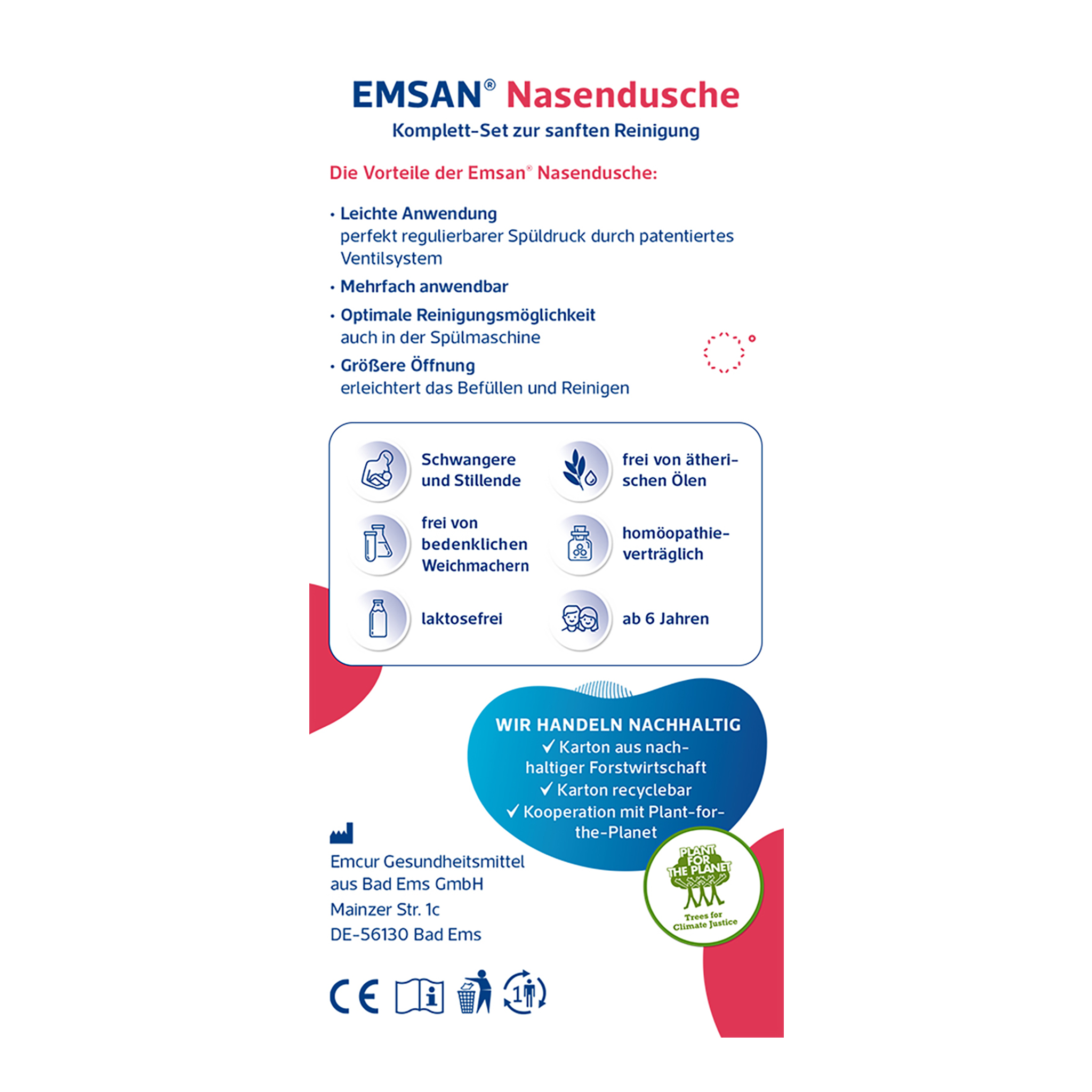 Rechte Seitenansicht von EMSAN Nasendusche Komplett-Set und Salz 10 Beutel
