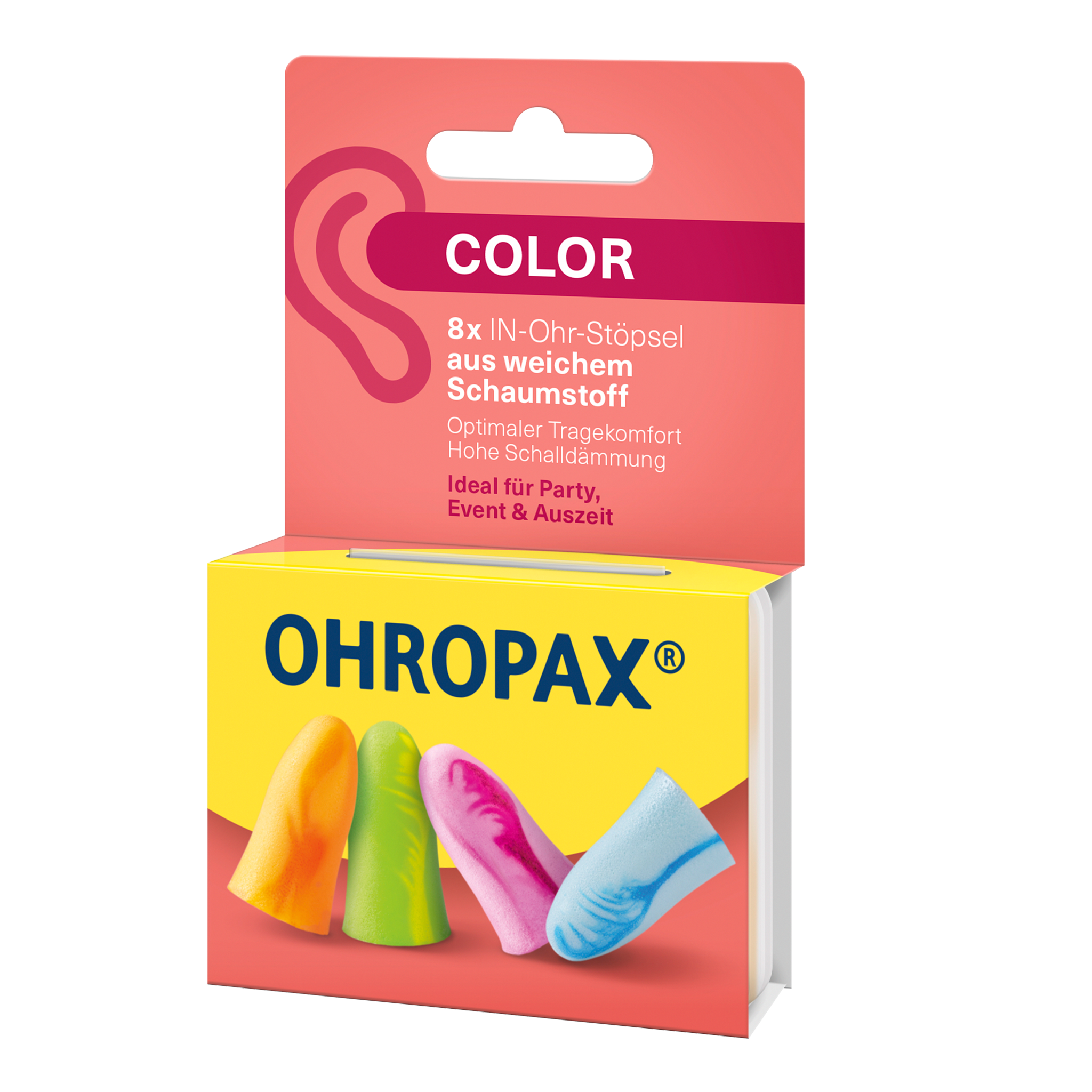 Rechte Seitenansicht von OHROPAX Color Ohrstöpsel – 8 Stück