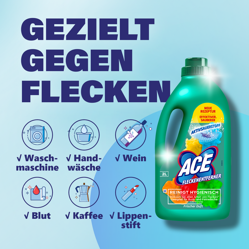 ACE Fleckenentferner und Farbschutz gezielt gegen Flecken