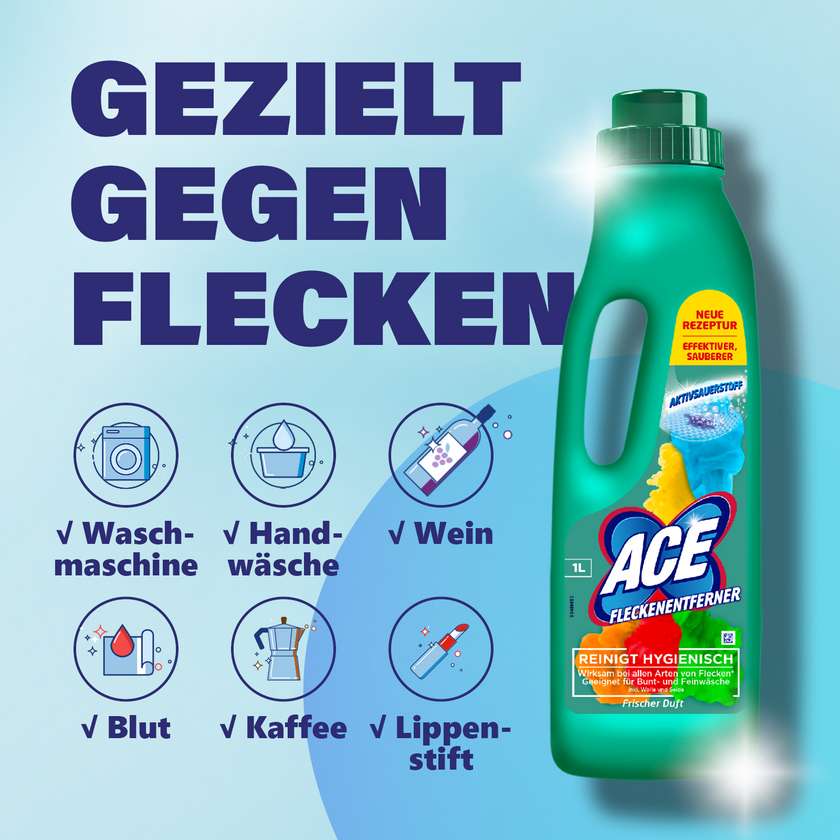 ACE Fleckenentferner und Farbschutz gezielt gegen Flecken