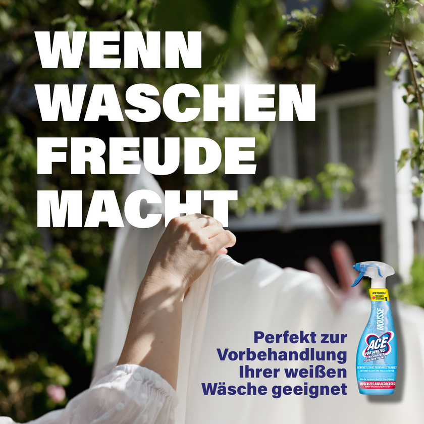 ACE For Whites Fleckenentferner Mousse -  Wenn waschen Freude macht