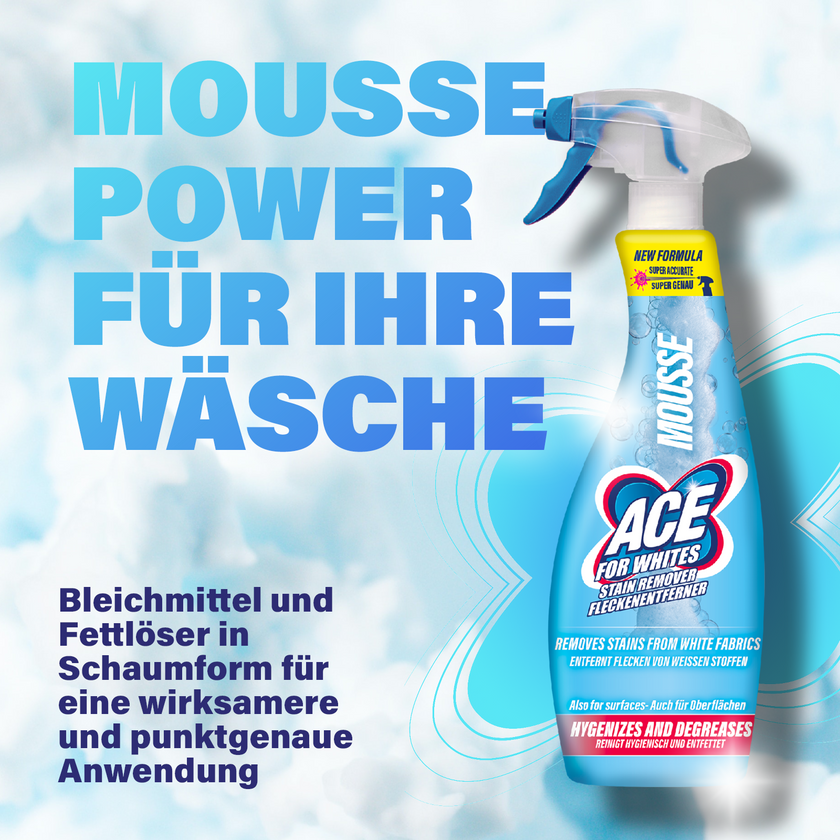ACE For Whites Fleckenentferner Mousse -  Mousse Power für Ihre Wäsche