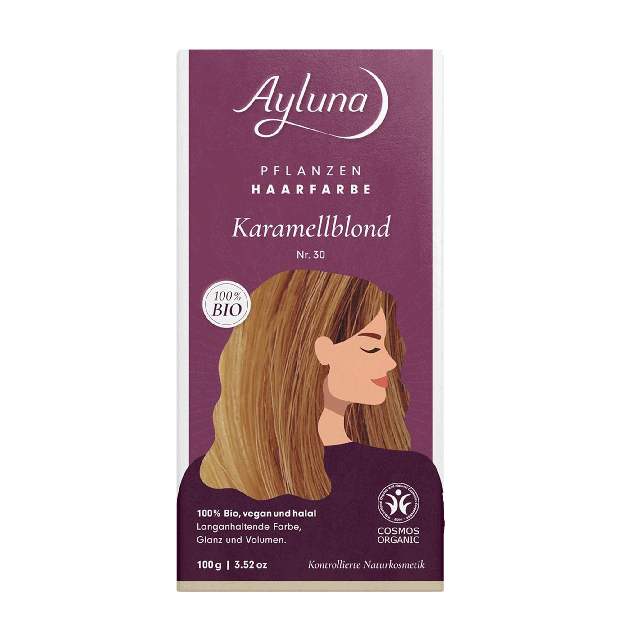 Vorderseite von Ayluna Pflanzenhaarfarbe 30 karamelblond