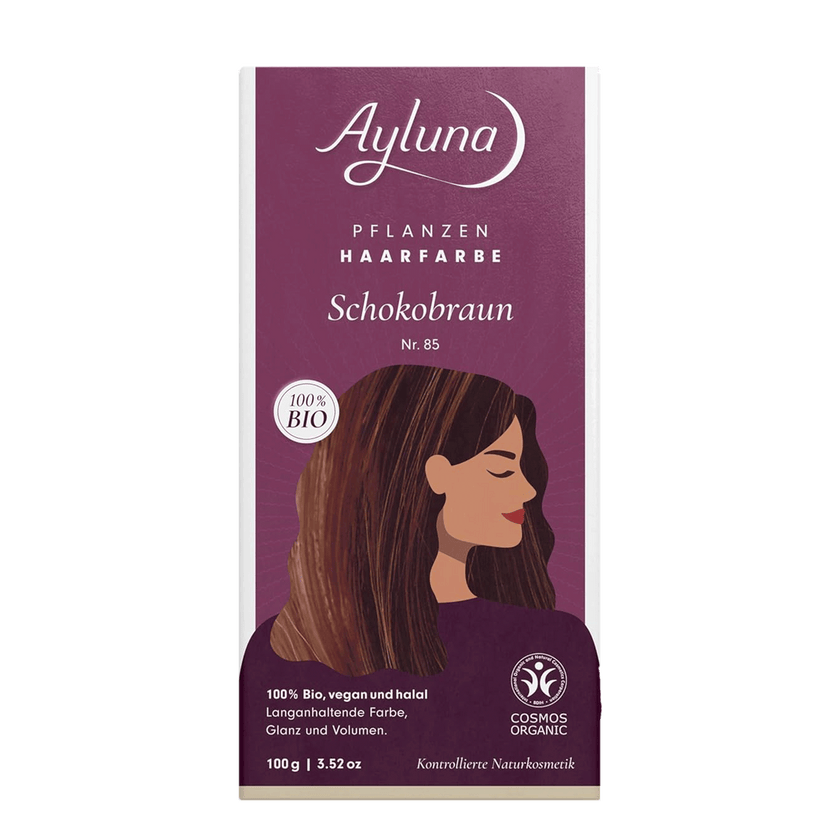 Vorderseite von Ayluna Pflanzenhaarfarbe 85 Schokobraun