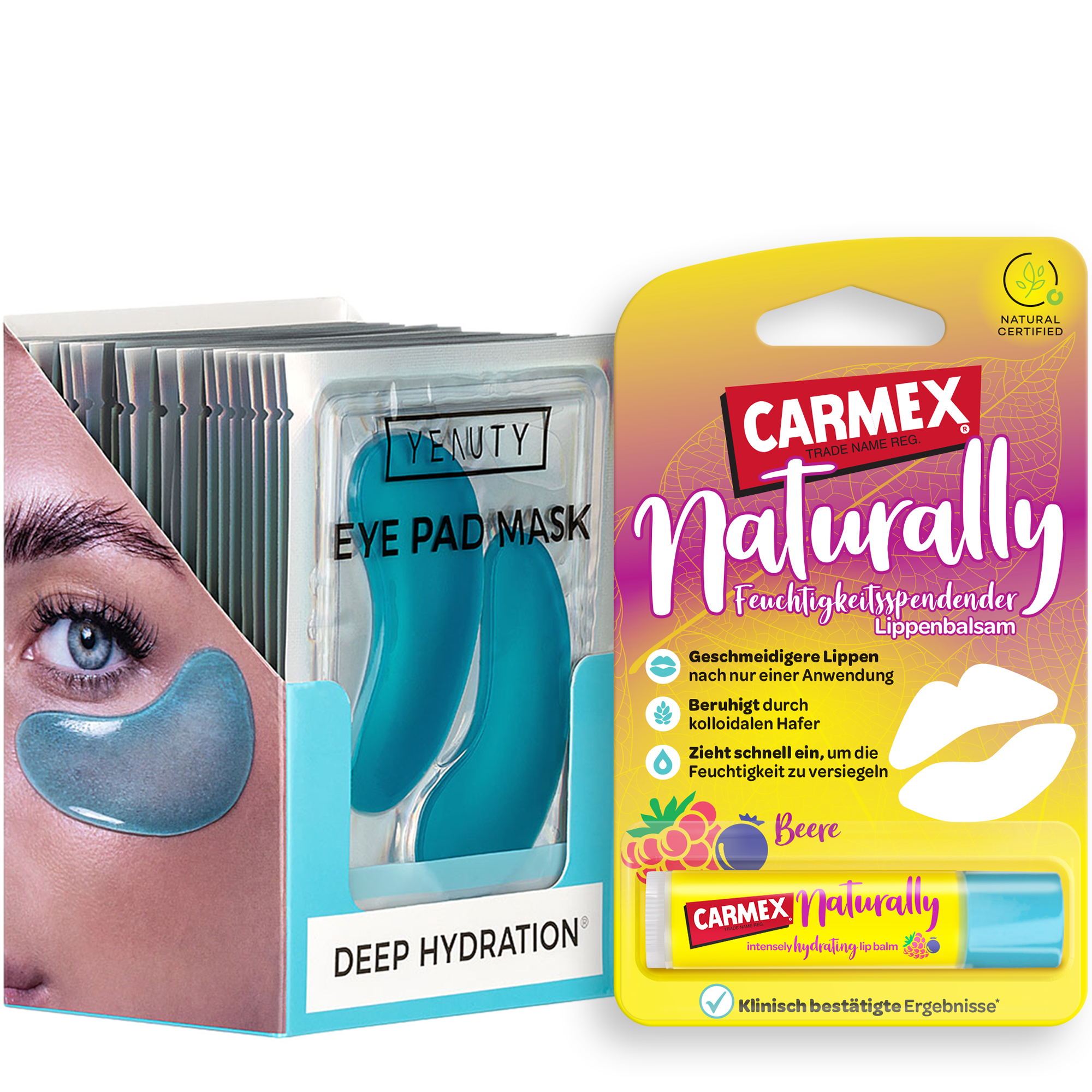 YEAUTY Deep Hydration Eye Pads + Gratis Carmex Naturally Stick Beere