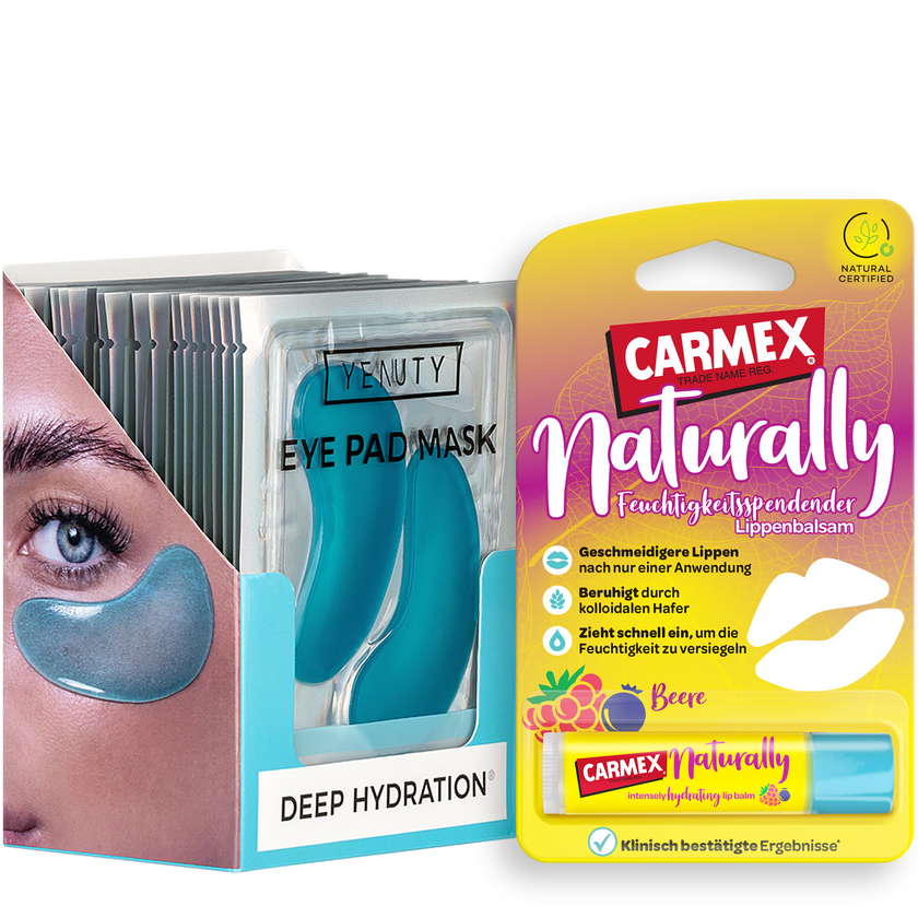 YEAUTY Deep Hydration Eye Pads + Gratis Carmex Naturally Stick Beere