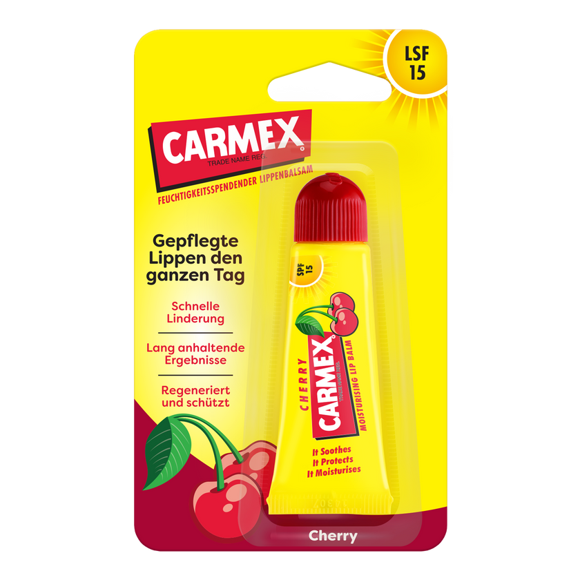 Vorderseite von Carmex Kirsche Tube Blister