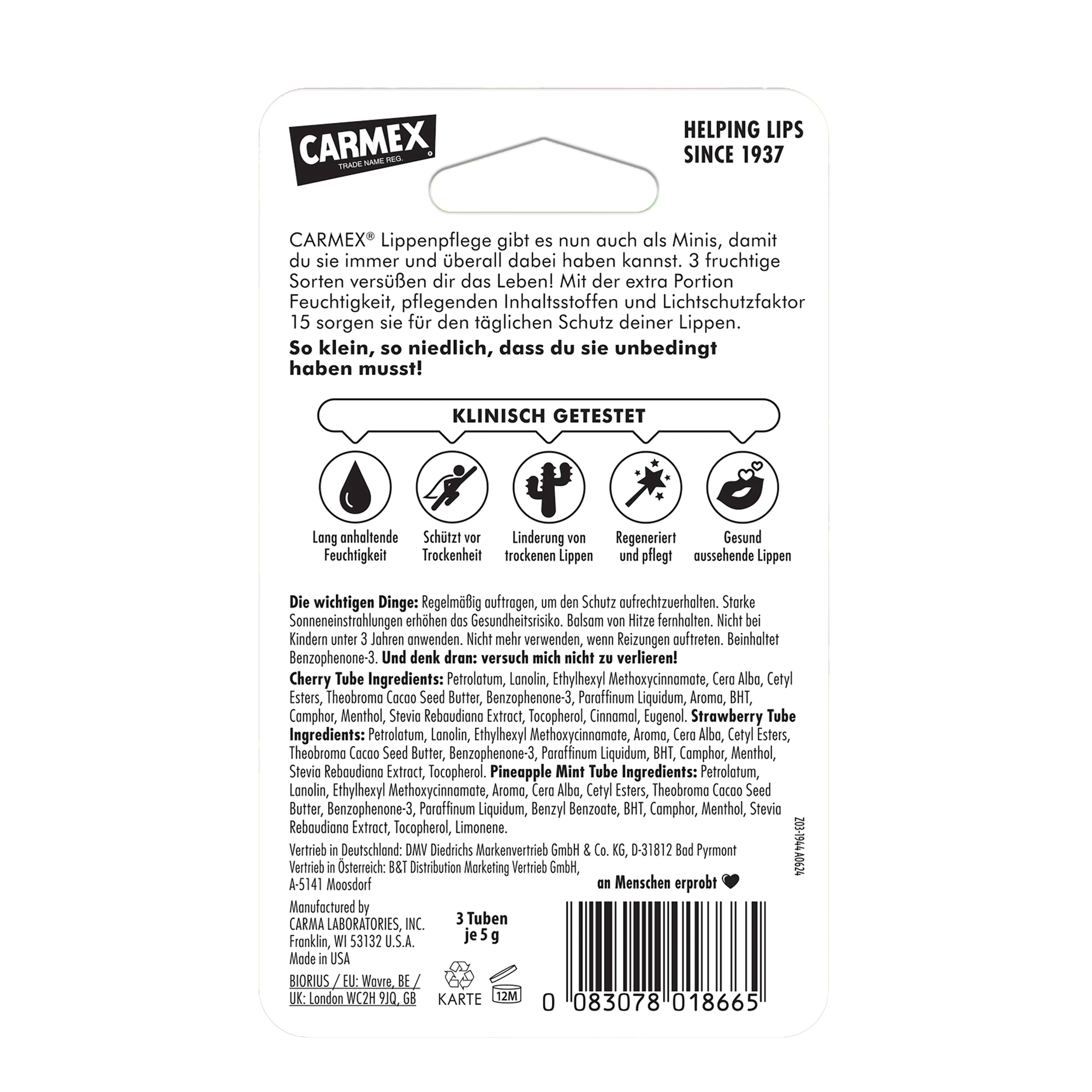 Carmex Minis Strawberry/Pineapple Mint/Cherry - Blister Back