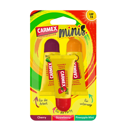 Carmex Minis Strawberry/Pineapple Mint/Cherry - Blister Front
