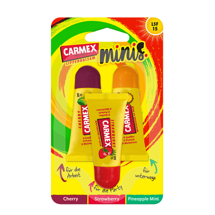 Carmex Minis Strawberry/Pineapple Mint/Cherry - Blister Front