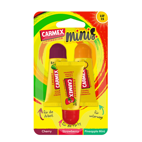 Carmex Minis Strawberry/Pineapple Mint/Cherry - Blister Front