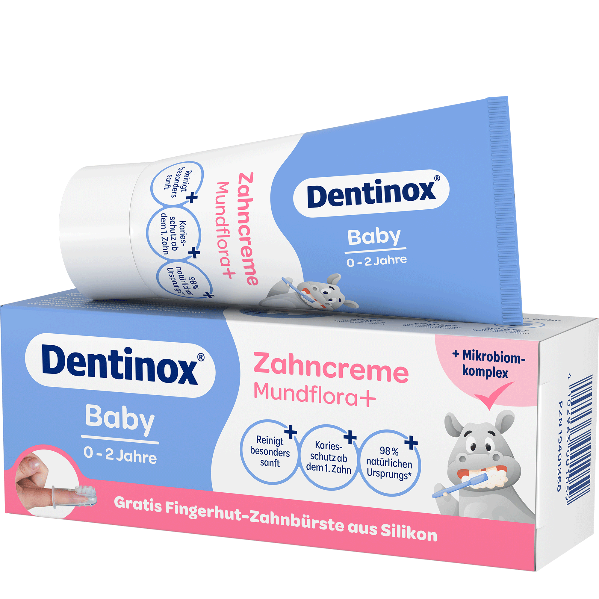 Vorderseite von Dentinox Zahncreme Mundflora Baby