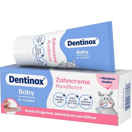 Vorderseite von Dentinox Zahncreme Mundflora Baby