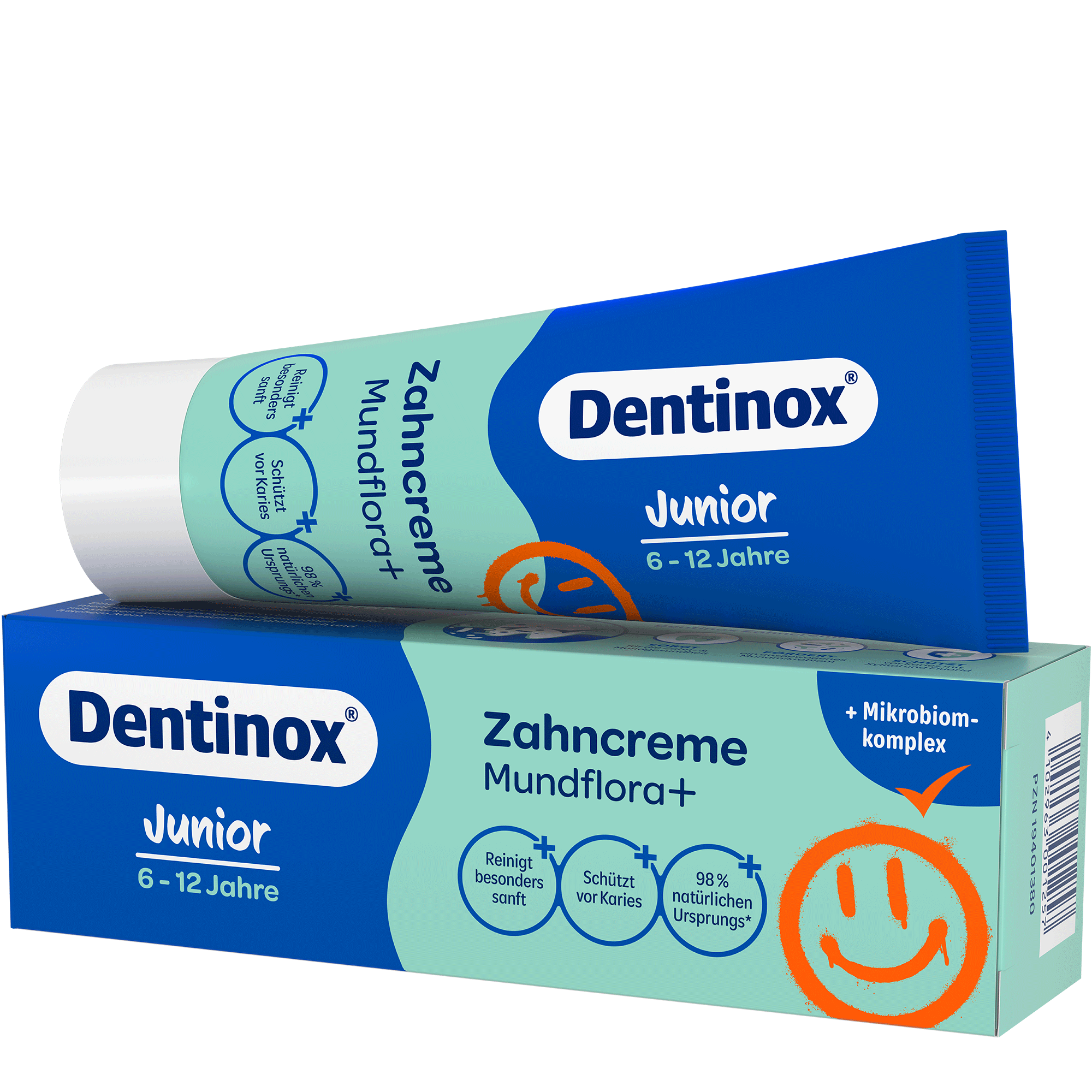 Dentinox Zahncreme Mundflora Junior Verpackung und Tube