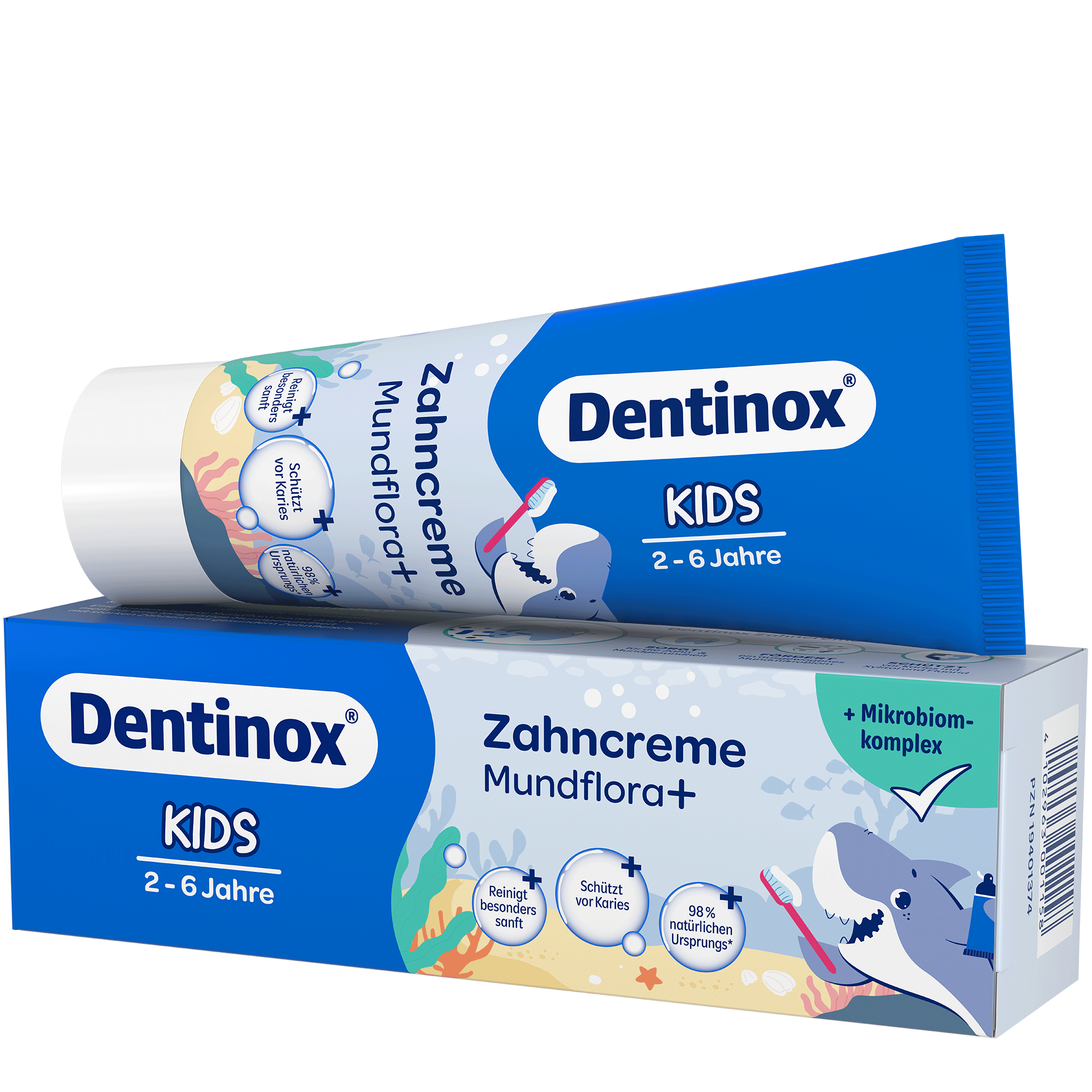 Vorderseite von Dentinox Zahncreme Mundflora Kids