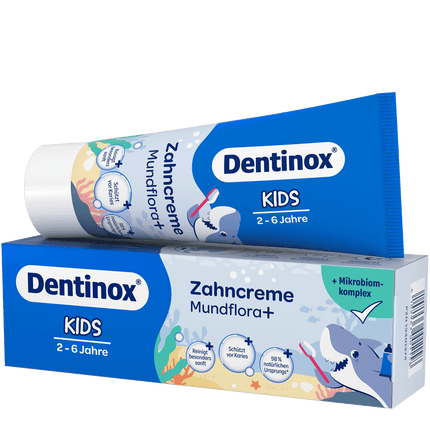 Vorderseite von Dentinox Zahncreme Mundflora Kids