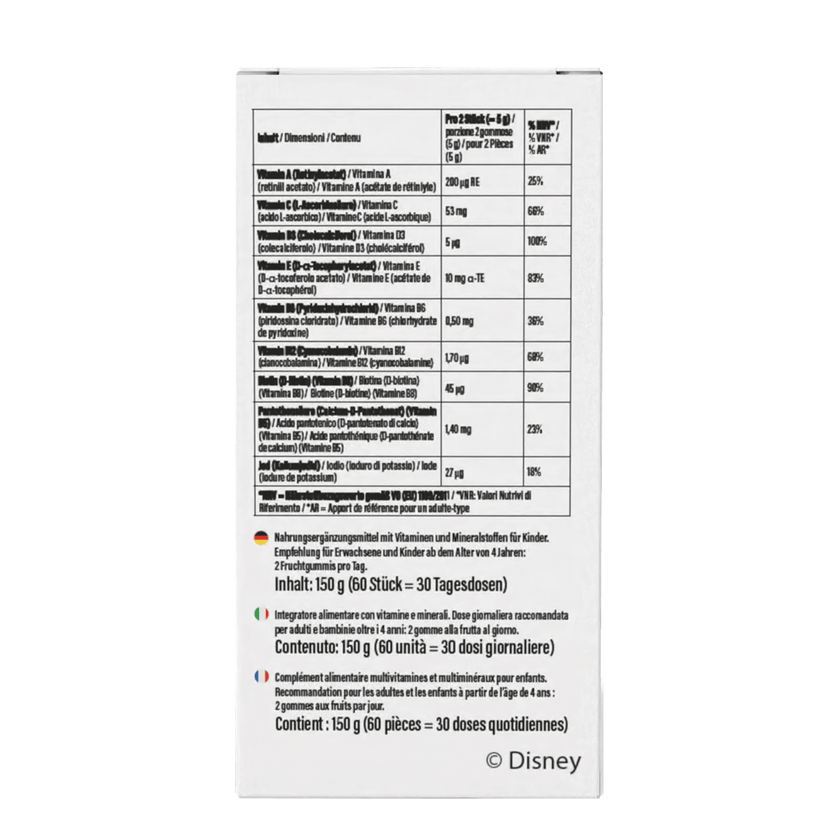 Rückseite von Disney Multivitamin-Fruchtgummis Cars