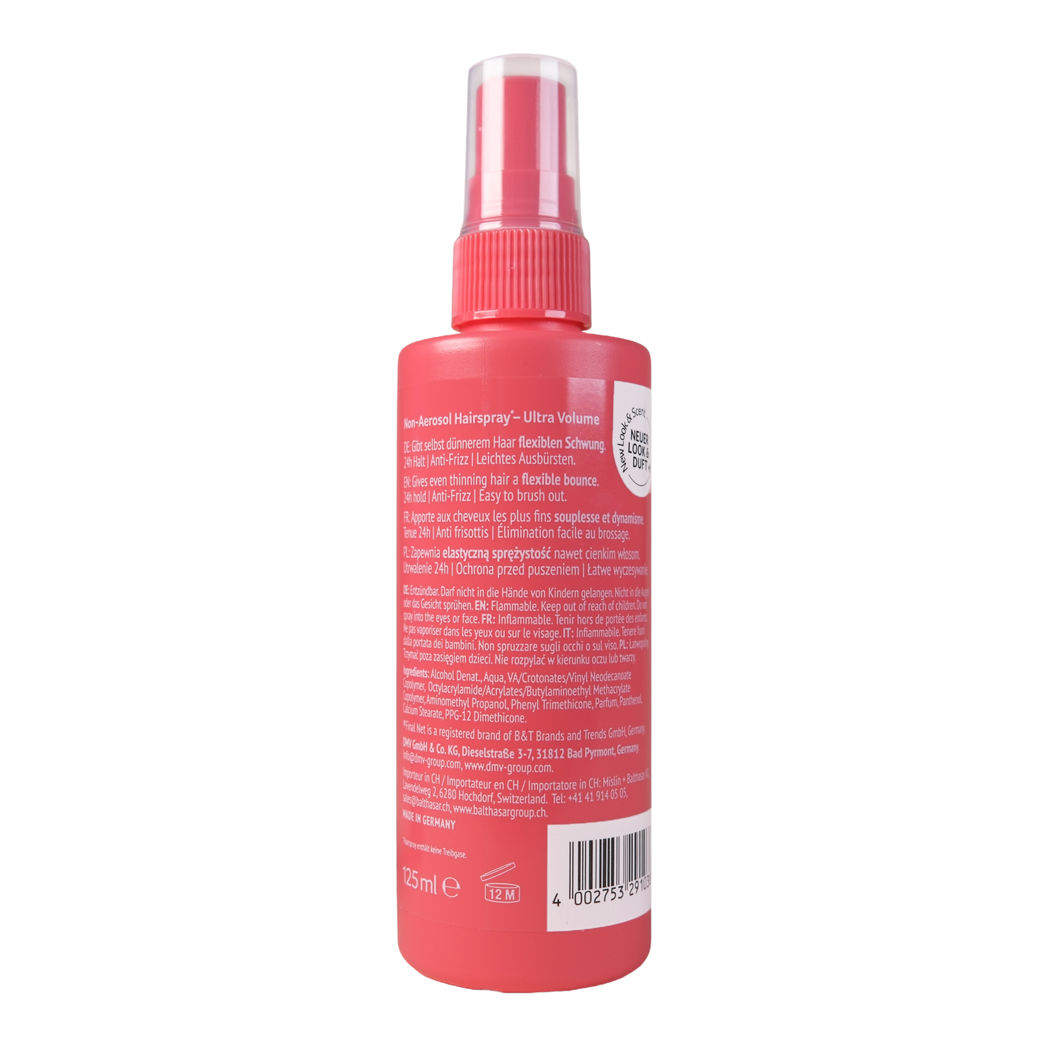 Rückseite von Final Net Hairspray ultra volume pump