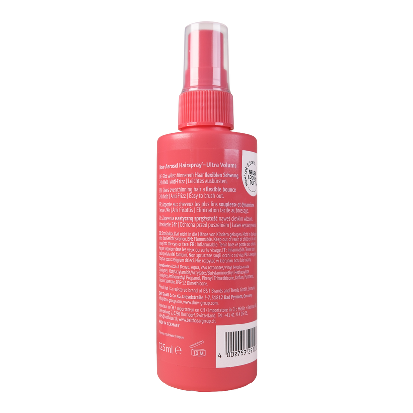 Rückseite von Final Net Hairspray ultra volume pump