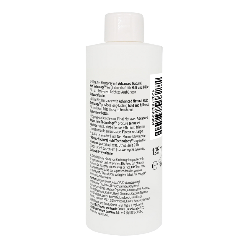 Final NET Starker Halt – Glanzspray für alle Haartypen mit starkem Halt, Fixing Spray, Haarspray Damen, Haarspray Herren, Haarlack Pumpspray, Haarspray unparfümiert, Austauschflasche – 125 ml