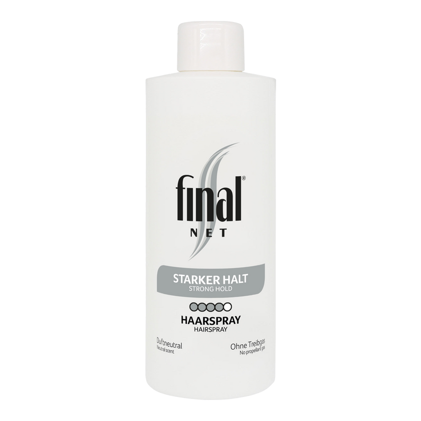 Final NET Starker Halt – Glanzspray für alle Haartypen mit starkem Halt, Fixing Spray, Haarspray Damen, Haarspray Herren, Haarlack Pumpspray, Haarspray unparfümiert, Austauschflasche – 125 ml