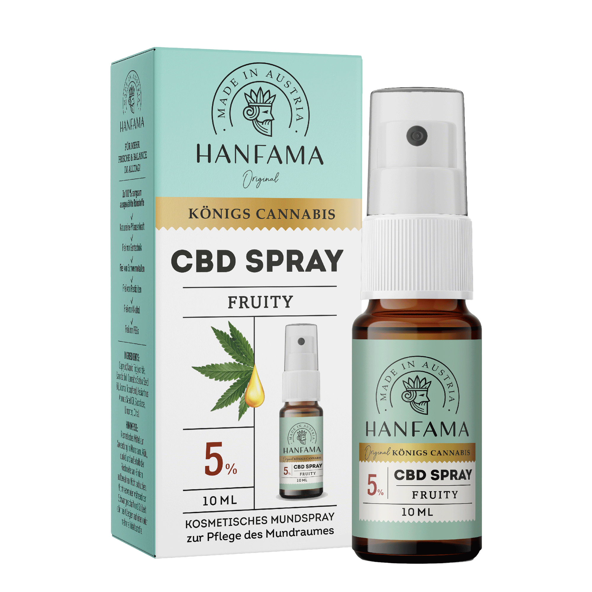 Umverpackung und Spray von Hanfama CBD-Spray 5%, Fruity