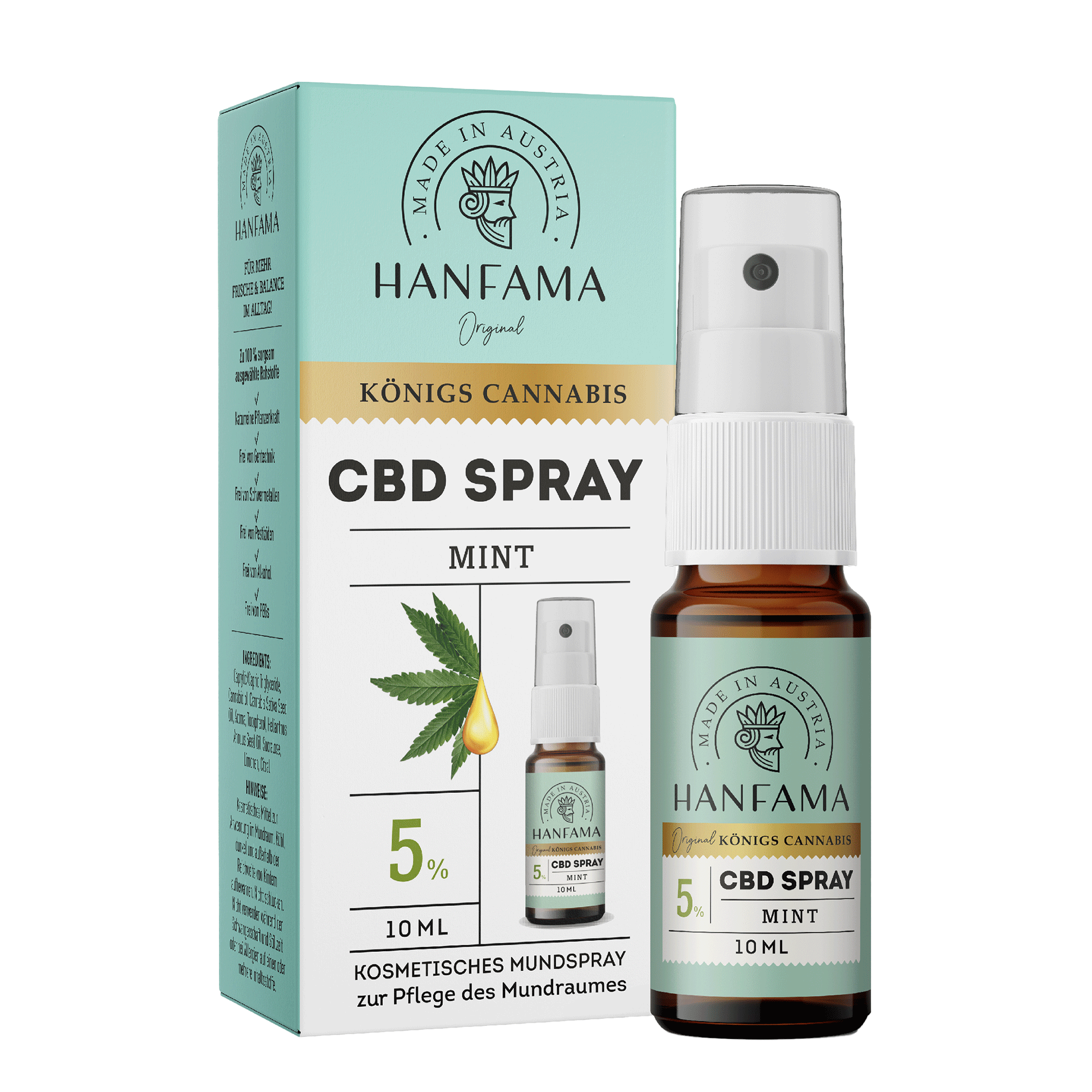 Umverpackung und Spray von Hanfama CBD-Spray 5%, Mint