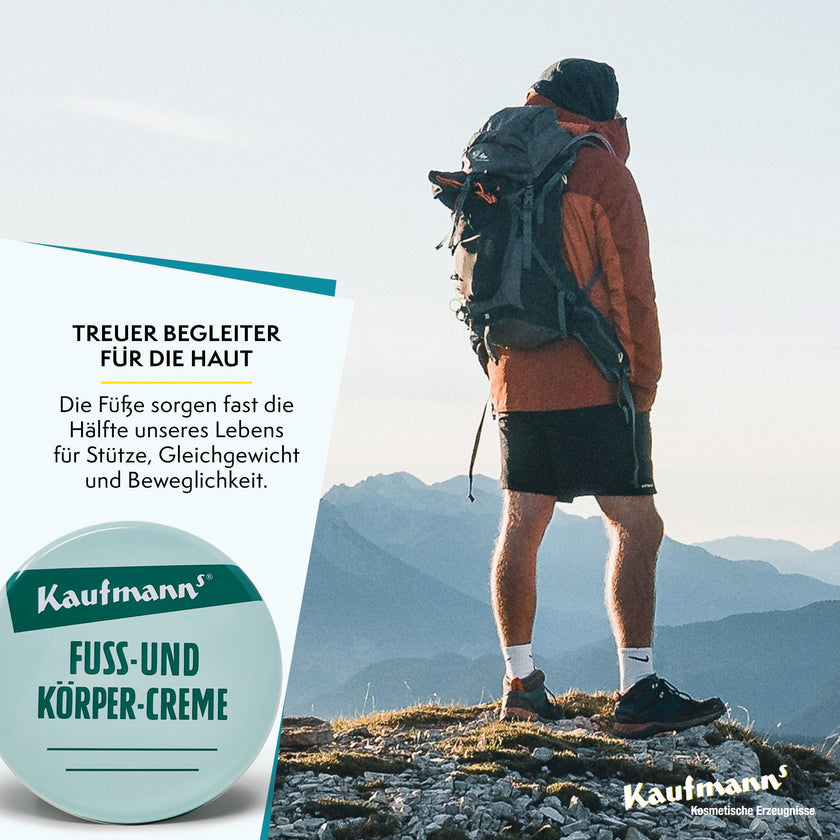 Kaufmanns Fuss- und Körper-Creme, macht ihre Füße glatt und geschmeidig. Zudem schützt Sie die Haut vor Austrocknung und bildet einen angenehmen Schutzfilm, 1x 50 ml