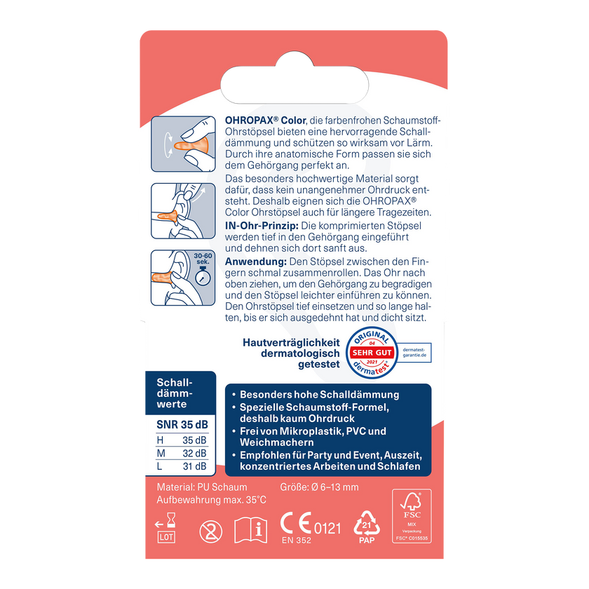 Rückseite von OHROPAX Color Ohrstöpsel 8 Stück