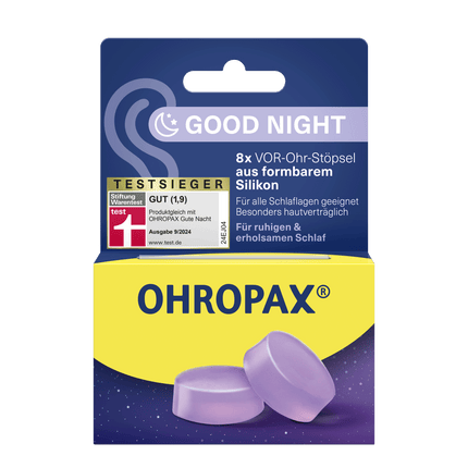Vorderseite der Verpackung von Ohropax Good Night Ohrstöpsel 8 Stück