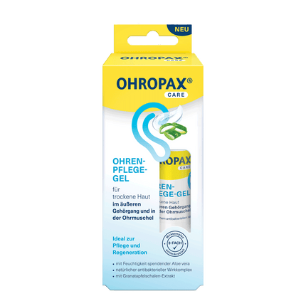 Vorderseite der Verpackung von OHROPAX Ohren-Pflege-Gel