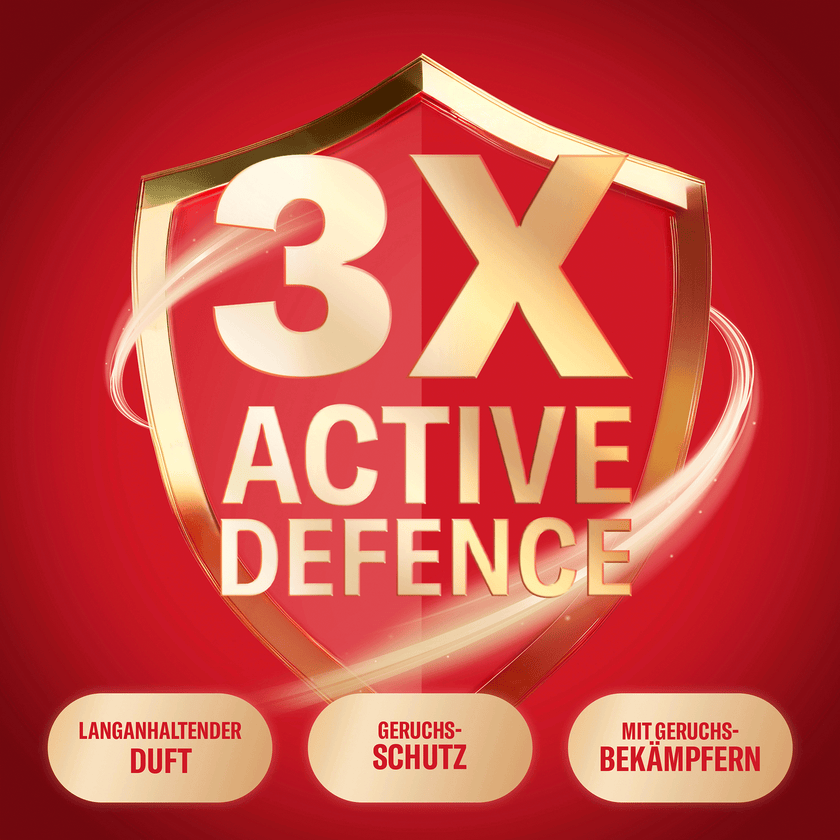 Schild mit Schrift von Old Spice Aerosol Bodyspray Captain XL, dass das Spray 3 Mal aktiv schützt