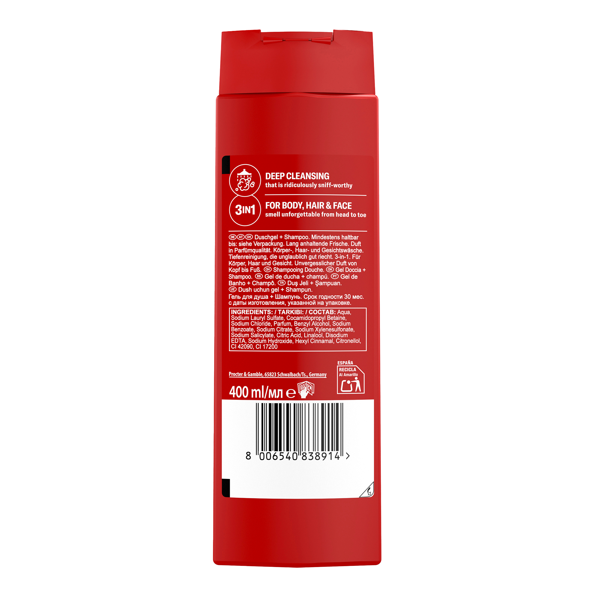 Rückseite von Old Spice 3in1 Shower Gel Captain XL
