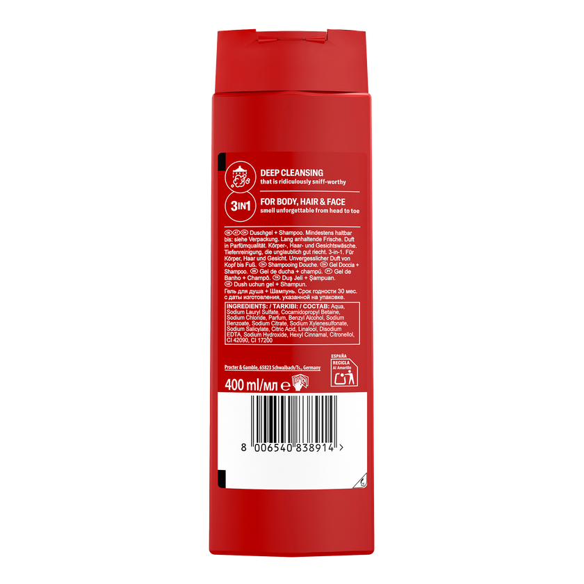 Rückseite von Old Spice 3in1 Shower Gel Captain XL