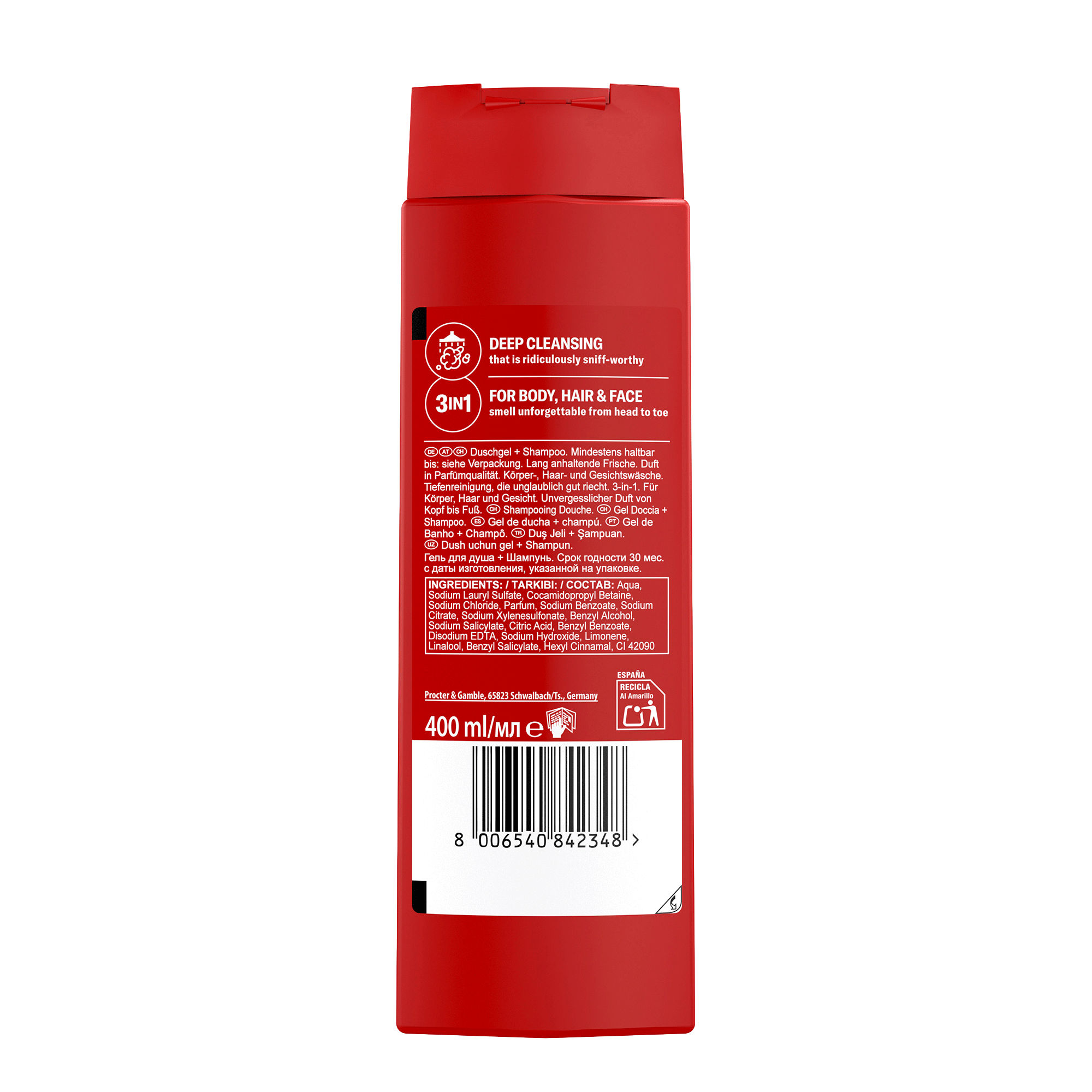 Rückseite von Old Spice 3in1 Shower Gel Whitewater XL