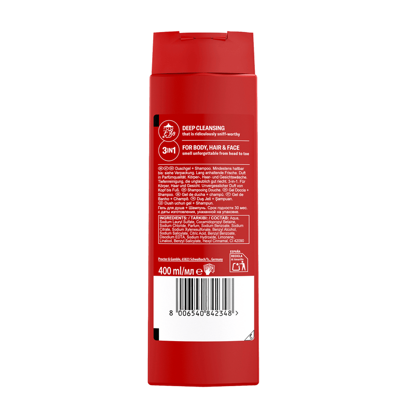 Rückseite von Old Spice 3in1 Shower Gel Whitewater XL