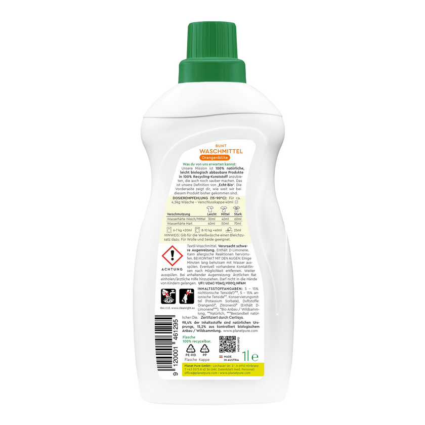 Planet Pure Bunt Waschmittel Orangenblüte - 1 Liter
